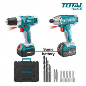 فرد شد براغي / مثقب بطارية ليثيوم (TCKLI18021) Cordless drill/Impact driver combo kitمن توتال TOTAL