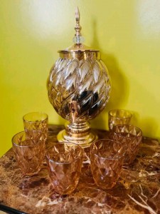 ابريق زجاجي مزخرف سعة 4 لتر + 6 كاسات