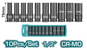 10PCS 1/2" Deep impact socket set THKISD12102L مجموعة تتضمن 10 قطع جوز طويلة فرد شد كومجي 2/1"