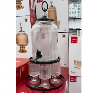 طقم ترمس زجاجي فاخر 4 لترمع قاعدة معدنية و 6 كاسات