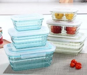 طقم حافظات الطعام في الثلاجة – (ازرق مزخرف)