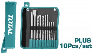 10pcs hammer drill bits and chisels set TACSD19101 مجموعة تتضمن 10 قطع ريش وأزاميل PLUS S