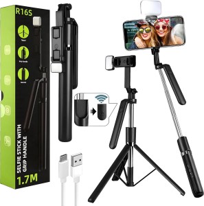 عصاية سيلفي مع قاعدة ترايبود وضوء SELFIE STICK WITH GRIP HANDLE LED R16S