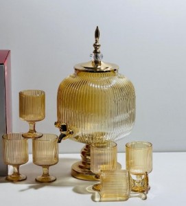 ابريق زجاجي مزخرف سعة 5 لتر + 6 كاسات