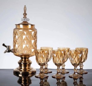 ابريق زجاجي مزخرف سعة 3 لتر + 6 كاسات