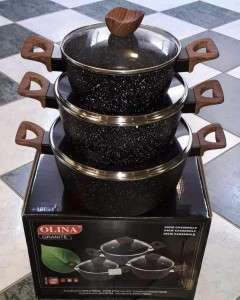 طقم طناجر غرانيت اسود ماركة Olina